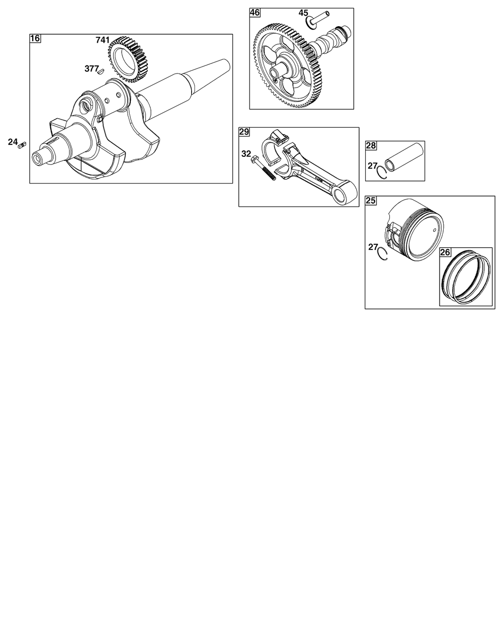 Crankshaft Group Diagram and Parts List for 61H277-0108-E1  Briggs and Stratton Engine